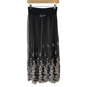Gypsy Junkies Sheer Skirt Womens S Floral Embroidery Mesh Sheer Boho Festival